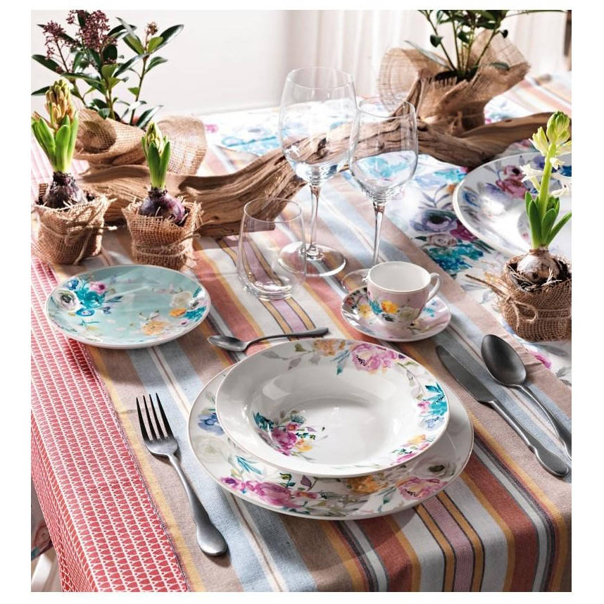 Set Piatti 6 Persone - 18 Pezzi In New Bone China | Design Moderno Quadrato Bianco | Piatti Piani, Fondi E Da Frutta